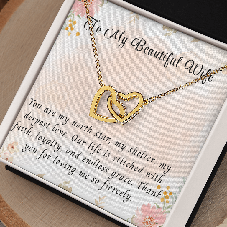 To My Beautiful Wife - Interlocking Hearts Necklace
