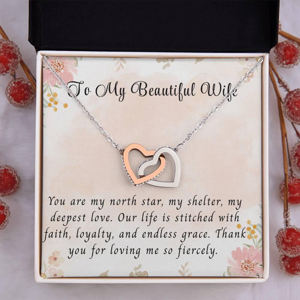 To My Beautiful Wife - Interlocking Hearts Necklace